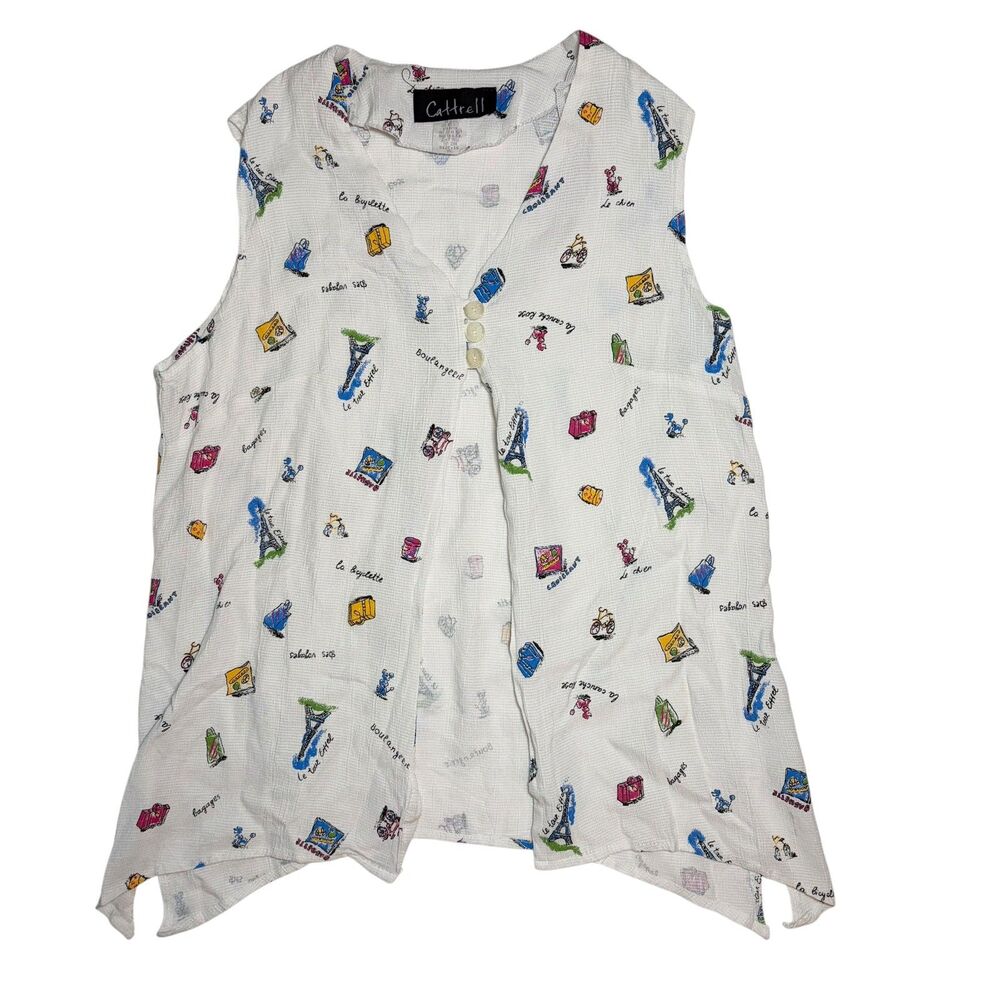 Vintage 90s Cattrell Paris Novelty Print Tank Made in USA